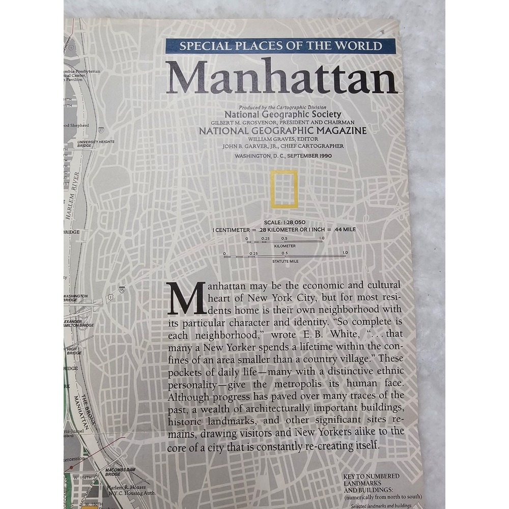 National Geographic Society  Map 1990 Manhattan New York‎ City